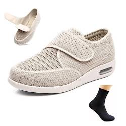 CALMR Diabetiker Ödem Schuhe Schuhe Für Geschwollene Füße Senioren Schuhe Therapieschuhe Gesundheitsschuhe Damen Mesh Atmungsaktiv Walking Sneakers Einfaches An- und Ausziehen,Beige-38 EU von CALMR