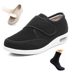 CALMR Diabetiker Ödem Schuhe Schuhe Für Geschwollene Füße Senioren Schuhe Therapieschuhe Gesundheitsschuhe Damen Mesh Atmungsaktiv Walking Sneakers Einfaches An- und Ausziehen,Black-45 EU von CALMR