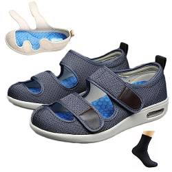 CALMR Diabetiker Schuh für Geschwollene Füße, Senioren Extra Breite Orthopädische Air Cushion Schuhe mit Klettverschluss Herren Damen Gesundheitsschuhe Präventivschuhe,D-39 EU von CALMR