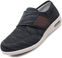 CALMR Diabetiker Schuhe Für Geschwollene Fü?e, Senioren Schuhe Mit Klettverschluss Herren Damen Diabetiker Hausschuhe, Spezialschuh Gesundheitsschuhe, Pr?ventivschuhe, Black gray-49 EU von CALMR