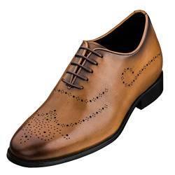 CALTO Herren-Aufzugschuhe, unsichtbar, höhensteigend, Premium-Leder, Schnürung, Brogue-Medaillon, Flügelspitze, nahtloser Schnitt, formelle Oxford-Schuhe, 7,1 cm größer, Brown, 40 EU von CALTO