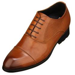 CALTO Herren Invisible Height Increasing Elevator Schuhe - Premium Leder Schnürung Formal Derby Oxfords - 3 Inches Taller, braun, 41 EU von CALTO