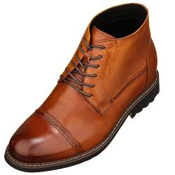 CALTO Herren Schuhe mit unsichtbarer Höhenerhöhung – Leder Schnürkappe mit Innen-Kunstfell, 8,1 cm hoch, Brogue Brown, 42 EU von CALTO