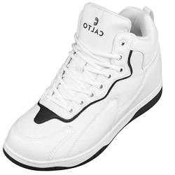 CALTO Herren-Sneaker, unsichtbar, höhensteigend, Schnürschuhe, modisch, mittelhoch, 8,1 cm größer, White, 42 1/3 EU von CALTO
