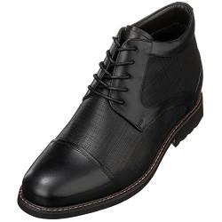CALTO Herren Unsichtbare Höhenerhöhung Aufzug Schuhe Leder Schnürstiefel Zehenstiefel mit Innen-Kunstfell - 8,1 cm größer, Mikroperforiert, schwarz, 46 EU von CALTO