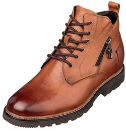 CALTO Herren Unsichtbare Höhensteigende Aufzugschuhe - Leder Schnürung Zehenkappe Kleid Freizeitstiefel - 7,1 cm größer, Braun, 42 EU von CALTO