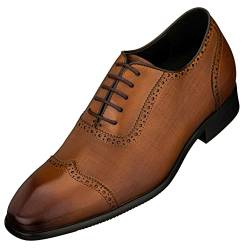 CALTO Herren unsichtbare Höhensteiger-Schuhe – Braun Premium Leder Schnürschuh Flügelspitze formelle Oxfords – 6,1 cm größer – Y1066, Braun (braun), 46 EU von CALTO