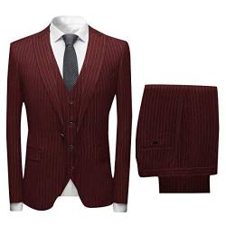 CALVINSUIT Herren Nadelstreifen 3 Stück Anzug Slim Fit Einreiher Business Hochzeitsfest Jacke Weste Hosen Set von CALVINSUIT