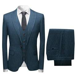 CALVINSUIT Herren Nadelstreifen 3 Stück Anzug Slim Fit Einreiher Business Hochzeitsfest Jacke Weste Hosen Set von CALVINSUIT