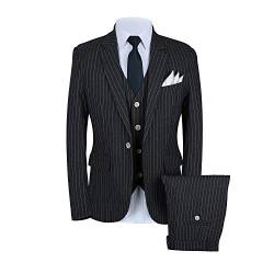 CALVINSUIT Herren Nadelstreifen 3 Stück Anzug Slim Fit Streifen Notch Revers Jacke Smoking von CALVINSUIT