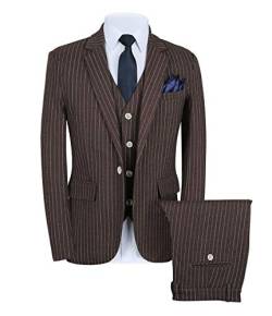 CALVINSUIT Herren Nadelstreifen 3 Stück Anzug Slim Fit Streifen Notch Revers Jacke Smoking von CALVINSUIT