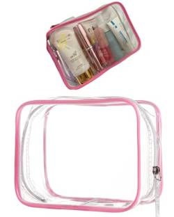 CALYGO Pinke Make-up-Tasche, kleine Make-up-Tasche, transparente Kulturbeutel für Reisen, Flugzeugzubehör, ein Muss, 2 Packungen, rosa, Weihnachts-Geschenktüten von CALYGO