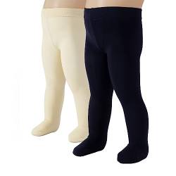 CALZITALY 2 Paar Baby Strumpfhose aus Mikrofaser | Weiß, Rosa | 3-24 Monate | 40 DEN | Made in Italy (12 Monate, 1 Paar Navy + 1 Paar Creme) von CALZITALY