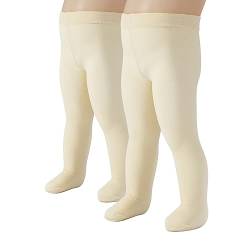 CALZITALY 2 Paar Baby Strumpfhose aus Mikrofaser | Weiß, Rosa | 3-24 Monate | 40 DEN | Made in Italy (12 Monate, Creme) von CALZITALY