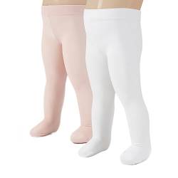 CALZITALY 2 Paar Baby Strumpfhose aus Mikrofaser | Weiß, Rosa | 3-24 Monate | 40 DEN | Made in Italy (18 Monate, 1 Paar Weiß + 1 Paar Rosa) von CALZITALY