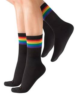CALZITALY 2 Paar Unisex Socken mit Regenbogen Muster| Baumwolle Strümpfe für Damen und Herren | Grau, Weiss, Schwarz | 35/38-39/42-43/46 | Made in Italy (35-38, Schwarz) von CALZITALY