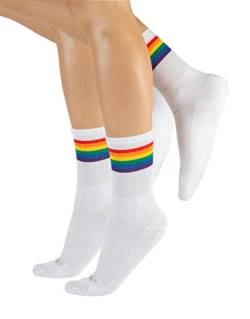 CALZITALY 2 Paar Unisex Socken mit Regenbogen Muster| Baumwolle Strümpfe für Damen und Herren | Grau, Weiss | 35/38-39/42-43/46 | Made in Italy (35/38, Weiß) von CALZITALY