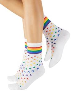 CALZITALY 2 Paar Unisex Socken mit Regenbogen Muster| Baumwolle Strümpfe für Damen und Herren | Grau, Weiss | 35/38-39/42-43/46 | Made in Italy (35/38, Weiß-Sterne) von CALZITALY