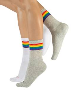 CALZITALY 2 Paar Unisex Socken mit Regenbogen Muster| Baumwolle Strümpfe für Damen und Herren | Grau, Weiss | 35/38-39/42-43/46 | Made in Italy (43/46, Grau+Weiß) von CALZITALY