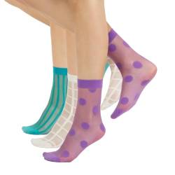 CALZITALY 3 Paar Damen Gemusterte Socken, Feine Elegante Socken mit Muster, Fashion Söckchen, Punkten, Streifen, Karierte, Made in Italy (Lila+Cremefarben+Aqua Green, Einheitsgröße) von CALZITALY