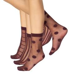 CALZITALY 3 Paar Damen Gemusterte Socken, Feine Elegante Socken mit Muster, Fashion Söckchen, Punkten, Streifen, Karierte, Made in Italy (Rubby, Einheitsgröße) von CALZITALY