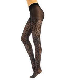 CALZITALY Blickdichte Mikro Netzstrumpfhose mit Leopard Animal Muster | Schwarz |S/M, L/XL | 50 DEN | Made in Italy (L/XL, Schwarz) von CALZITALY