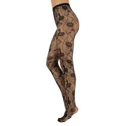 CALZITALY Netzstrumpfhose, Nahtlose Strumpfhose, Strumpfhose Geometrisch, Flechten, Farn, Blumen | Schwarz, Hautfarbe | S-M, L-XL | Made in Italy (L-XL, Schwarz-Blumen) von CALZITALY