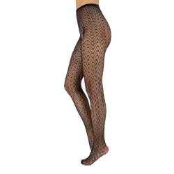 CALZITALY Netzstrumpfhose, Nahtlose Strumpfhose, Strumpfhose Geometrisch, Flechten, Farn, Blumen | Schwarz, Hautfarbe | S-M, L-XL | Made in Italy (L-XL, Schwarz-Zig zag) von CALZITALY