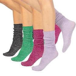 CALZITALY – PACK 4 PAAR Ohne Elastikbund Socken, Glänzende Socken, Blickdichte Socken, Gerippte Socken | Grün, Blau, Schwarz, Grau | 60 DEN | Made in Italy (Einheitsgröße, PACK 4 PAAR LUREX – ASSD) von CALZITALY