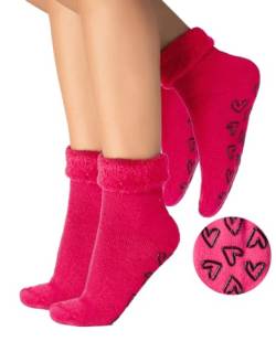 CALZITALY Zwei Paar von Antirutschstrümpfe mit Angora-Optik | Warme Stoppersocken | Mehrfarbig | EInheitsgrösse | Made in Italy (2 X Fuxia) von CALZITALY