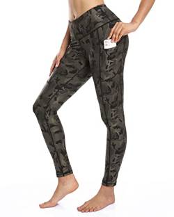 CAMBIVO Leggings Damen High Waist Camouflage, Golfhosen Sport Leggins Damen Lang mit Handytasche, Sporthose Yogahose Atmungsaktiv & Blickdicht für Fitness, Yoga, Training, Casual von CAMBIVO