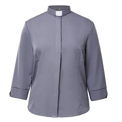 Blusen für religiöse Frauen, Oberteile für fromme Frauen Schlaufenkragen, 3/4-Ärmel, rund, mit Knopfleiste Formelle T-Shirts von CAMDOM