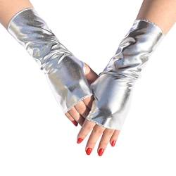 CAMDOM Fingerlose Handschuhe aus glänzendem Lackleder, silber, One size von CAMDOM