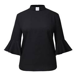 CAMDOM Geistliche Hemd für Frauen Kirche 3/4 Rüschen Flare Hülse Tops Runde Tailed Kirche Priester Bluse mit Tab Kragen von CAMDOM
