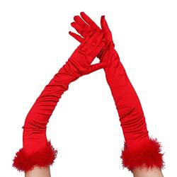 CAMDOM Lange Satin-Handschuhe im Vintage-Stil, 1920er-Jahre, Party-Handschuhe, Cosplay-Handschuhe, rot, One size von CAMDOM