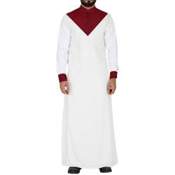 CAMDOM Mittlerer Osten arabischer Herren-Bademantel Muslimischer Kaftan Kleidung Langarm Patchwork Farbiger Thobe, weiß/rot, XXXXX-Large von CAMDOM