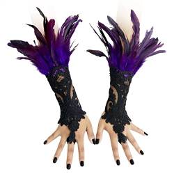 CAMDOM Steampunk Federmanschette Handschuhe Vintage Spitze fingerlose Armkette, violett, One size von CAMDOM