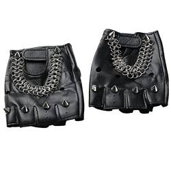 CAMDOM Viktorianische Punk-Handschuhe, fingerlos, Leder, Vintage-Gothic-Kette, Nietenhandschuhe, Schwarz , One size von CAMDOM