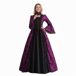 Damen Viktorianisches Partykleid Mittelalter Swing Abend Formal Outfit Satin Ausgestellte Ärmel Vintage Cosplay Kostüme von CAMDOM