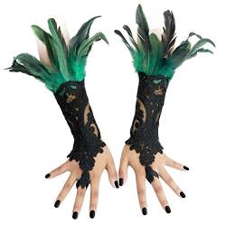 Steampunk Federmanschette Handschuhe pfau kostüm fascinator Vintage Spitze fingerlose Armkette,pfauenfeder grün, One size von CAMDOM