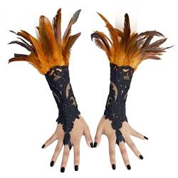 Steampunk Federmanschette Handschuhe pfau kostüm fascinator Vintage Spitze fingerlose Armkette,pfauenfeder von CAMDOM