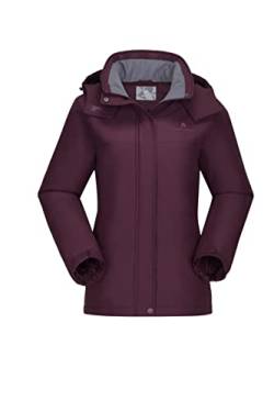 CAMEL CROWN Damen Skijacke Verdicken Winter Schnee Mantel Warme Fleece Berg Wasserdichte Weibliche Jacke Mit Kapuze Windbreaker, Dunkles Violett, L von CAMEL CROWN