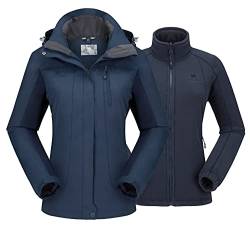 CAMEL CROWN Damen Skijacke Wasserdicht 3 in 1 Winterjacke Winddicht Warm Fleece Kapuze Snowboard Berg Schneemantel, Tiefes Blau, M von CAMEL CROWN