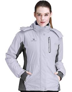 CAMEL CROWN Damen Wasserdichte Skijacke Berg Windjacke Fleece Schnee Kapuze Regen Wintermantel Mittel Grau von CAMEL CROWN