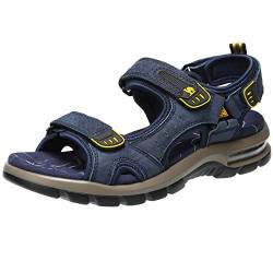 CAMEL CROWN Herren Leder Sandalen zum Wandern Wandern Strand Treads Wasser Athletic Outdoor mit Premium Luftkissen | Wasserdicht, Dunkelblau-0157, 46 EU von CAMEL CROWN