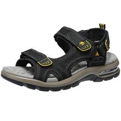 CAMEL CROWN Herren Leder Sandalen zum Wandern Wandern Strand Treads Wasser Athletic Outdoor mit Premium Luftkissen | Wasserdicht, Schwarz-0157, 39.5 EU von CAMEL CROWN