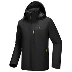 CAMELSPORTS Wasserdichte Softshelljacke für Herren, leichter Regenmantel mit Kapuze, mit Reißverschlusstaschen, für Outdoor-Wandern, Schwarz, XX-Large von CAMELSPORTS