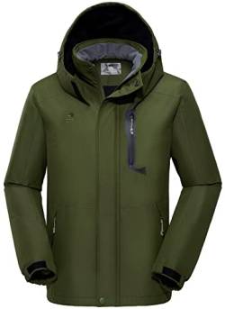 Herren-Winterjacke, wasserdicht, warm, Schneejacke, Kunstfell, Fleece, Regenmäntel mit abnehmbarer Kapuze und winddichten Bündchen, Z-grün, X-Large von CAMELSPORTS