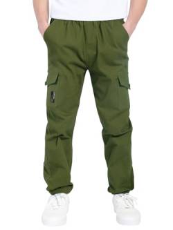 CAMLAKEE Cargohose Jungen Jogginghose Kinder Cargo Hosen Jungs Arbeitshose mit Elastischem Bund Armee Grün DE: 158-164 (Herstellergröße 160) von CAMLAKEE