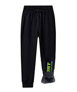 CAMLAKEE Jogginghose Gefüttert Jungen Hose Warm Winter Fleece Jogger Kinder Sweathose Trainingshose Schwarz DE: 158-164 (Herstellergröße 160) von CAMLAKEE